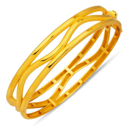 14K Yellow Gold Zigzag 3-Piece Ajda Hinged Cuff Bangle