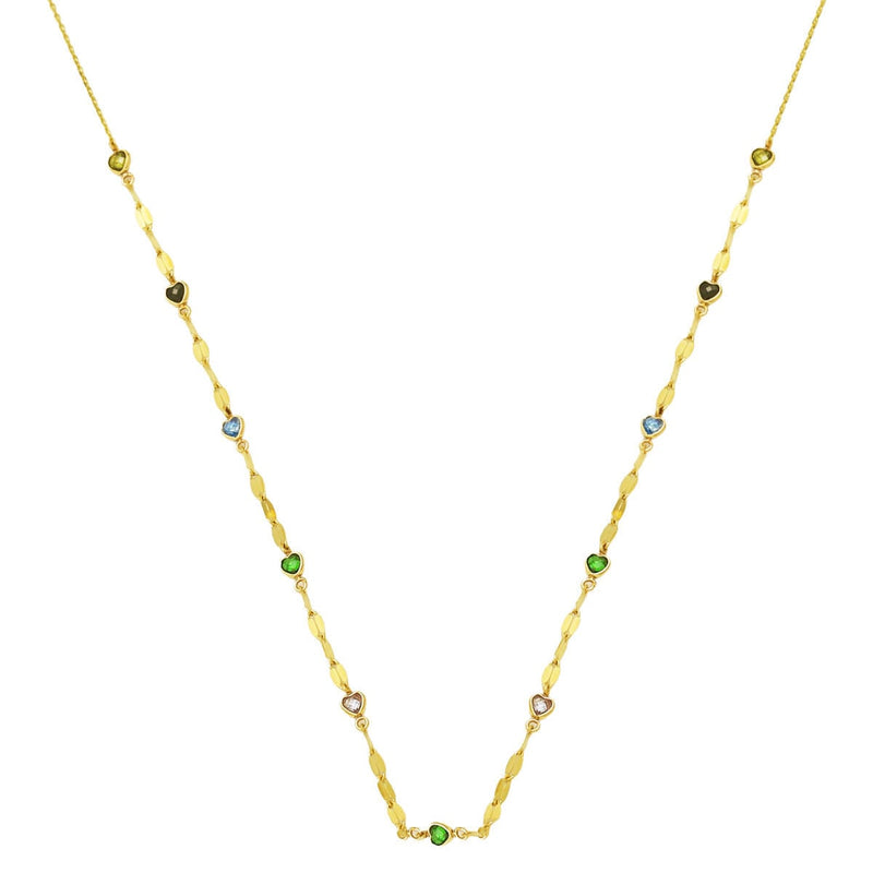 14K Yellow Gold Colored Hearts Cubic Zirconia Chain Necklace