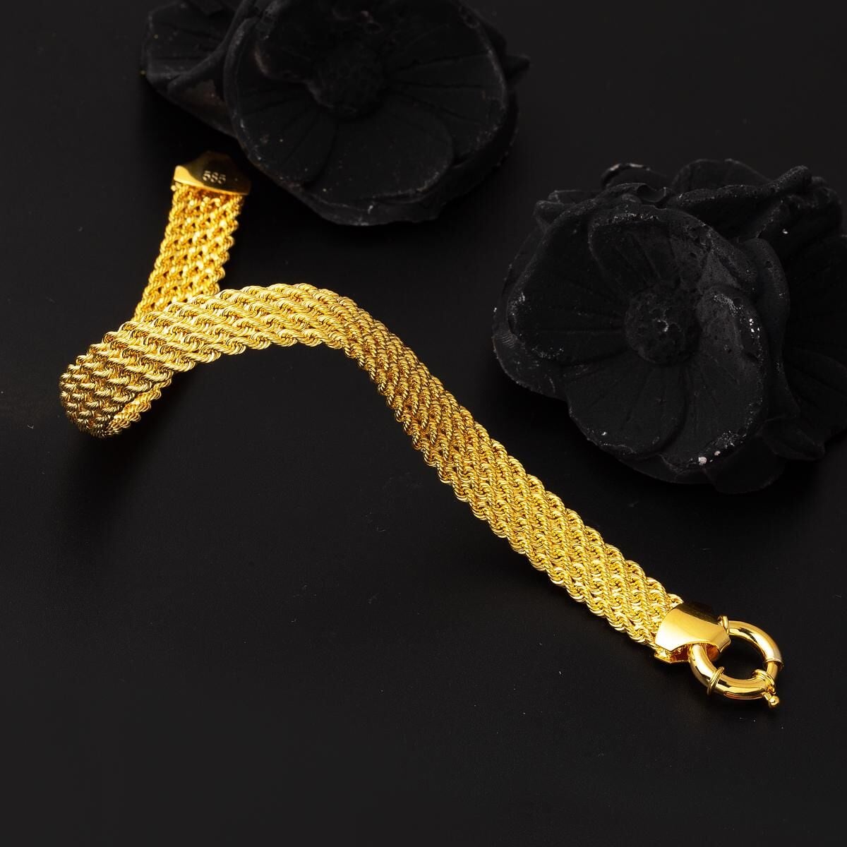 14K Yellow Gold Mesh Braided Collar Necklace & Bracelet Set