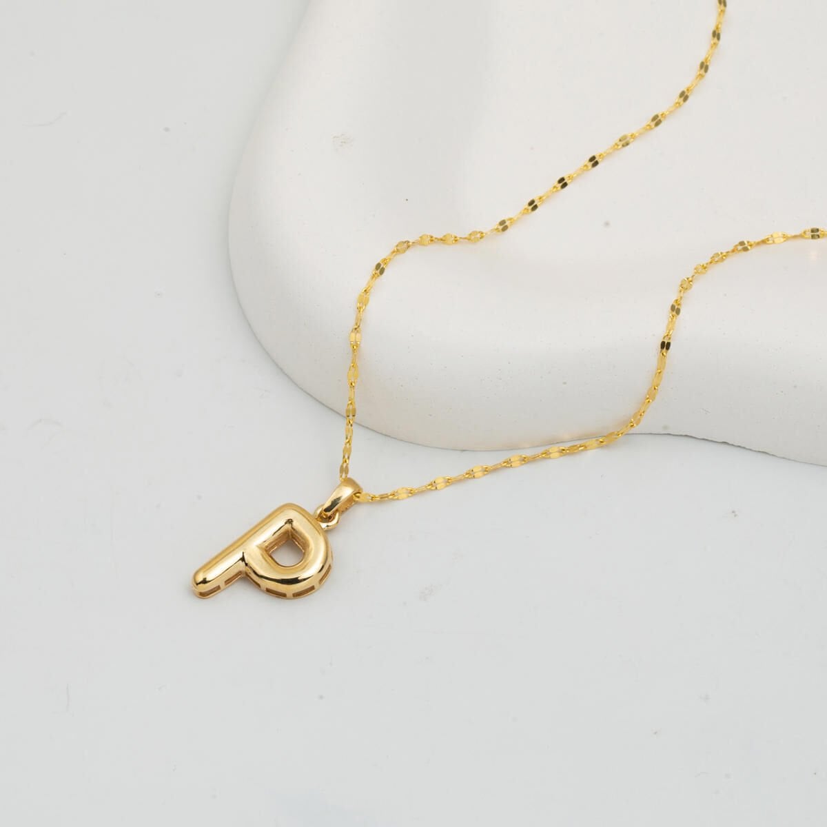 14K Yellow Gold Balloon Initial P Necklace