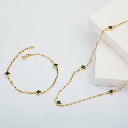 14K Yellow Gold Emerald Green Designer Inspired Onyx Necklace and Bracelet Set