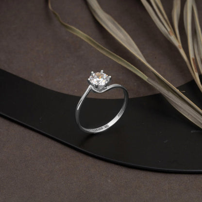 14K White Gold Solitaire Cubic Zirconia Ring