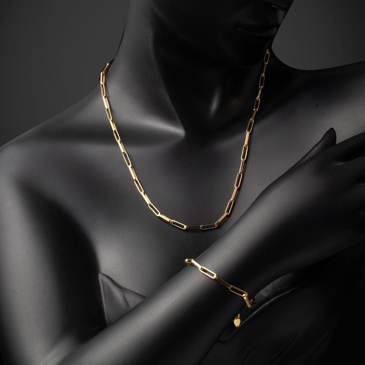 14K Yellow Gold Paperclip Chain Double Jewelry Set