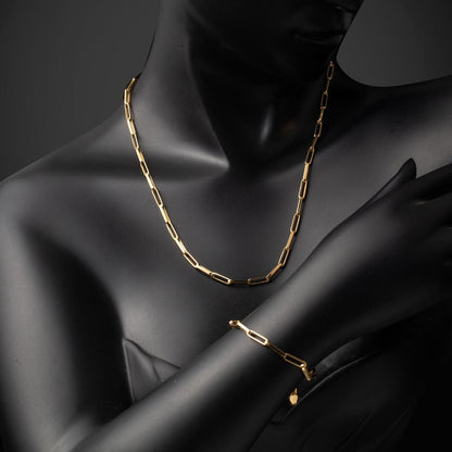 14K Yellow Gold Paperclip Chain Double Jewelry Set