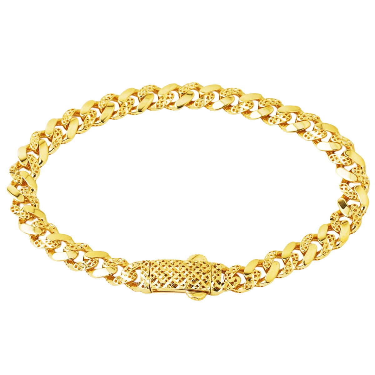 14K Yellow Gold Flower of Life Curb Bracelet