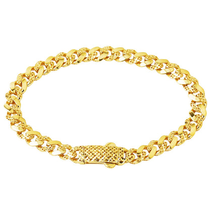 14K Yellow Gold Flower of Life Curb Bracelet
