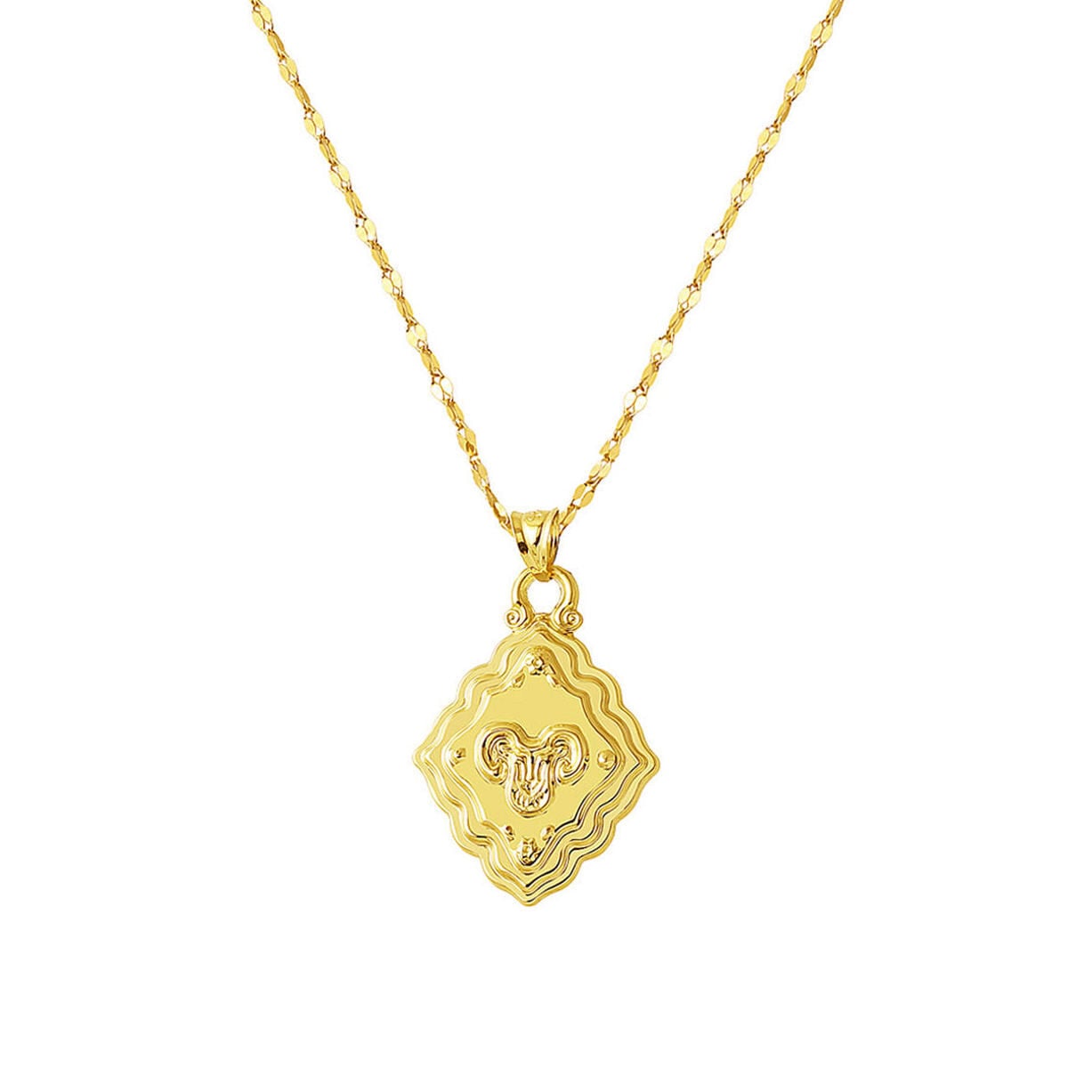 14K Yellow Gold Retro Aries Zodiac Necklace