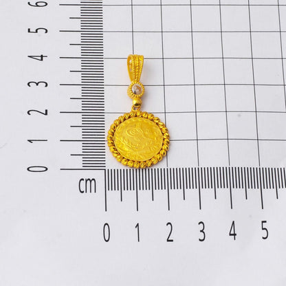 14K Yellow Gold Quarter Coin Ottoman Resat Coin Cubic Zirconia Necklace