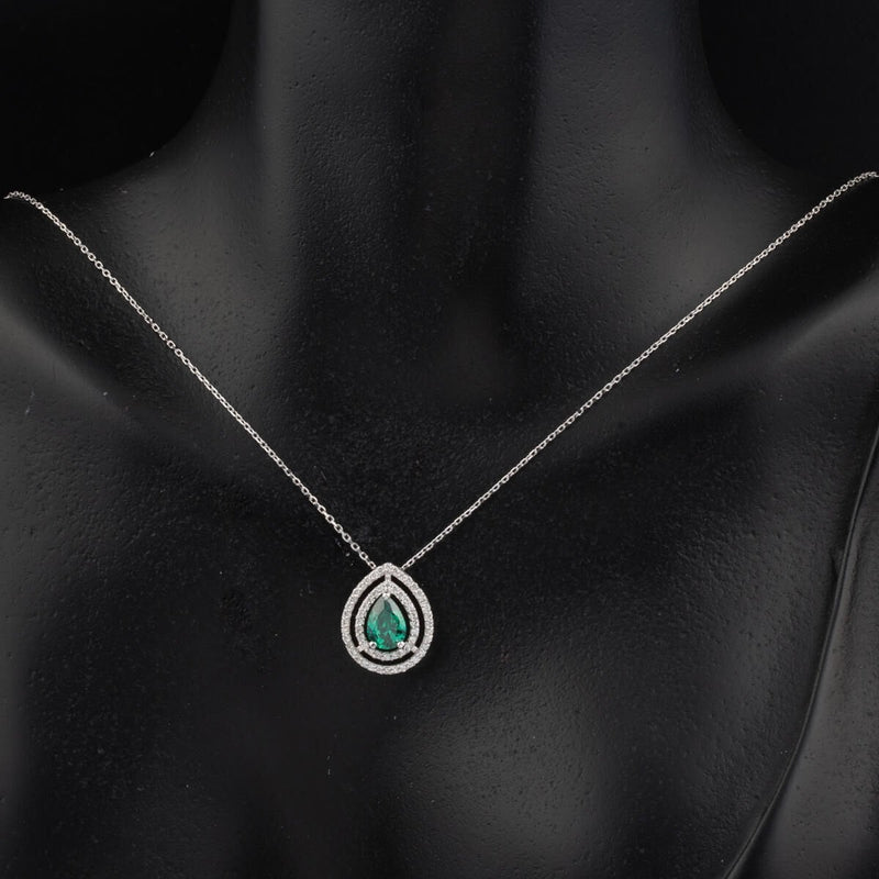 14K White Gold 0.20 Ct Diamond Emerald Necklace