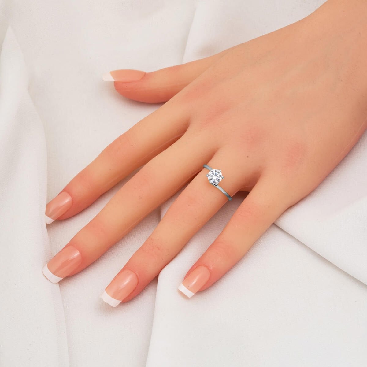 14K White Gold Solitaire Cubic Zirconia Ring