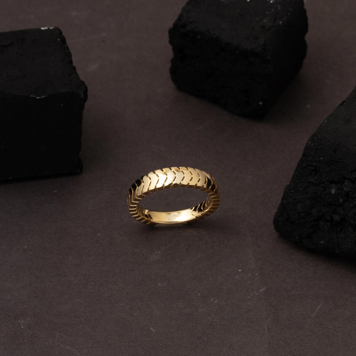 14K Yellow Gold Herringbone Ring