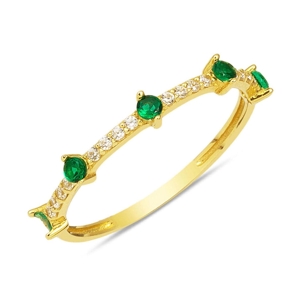 14K Yellow Gold Half Eternity Green Cubic Zirconia Ring
