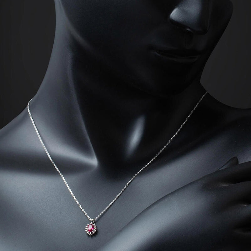 14K White Gold 0.50 Ct Ruby Diamond Necklace