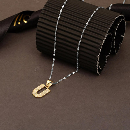 14K Yellow Gold U Initial Cubic Zirconia Pendant