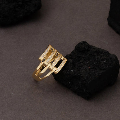 14K Yellow Gold Quad Ribbed Cubic Zirconia Ring