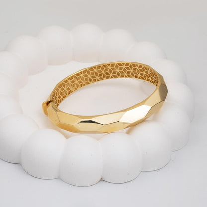 14K Yellow Gold Marquise Hand Engraved Hinged Cuff Bangle