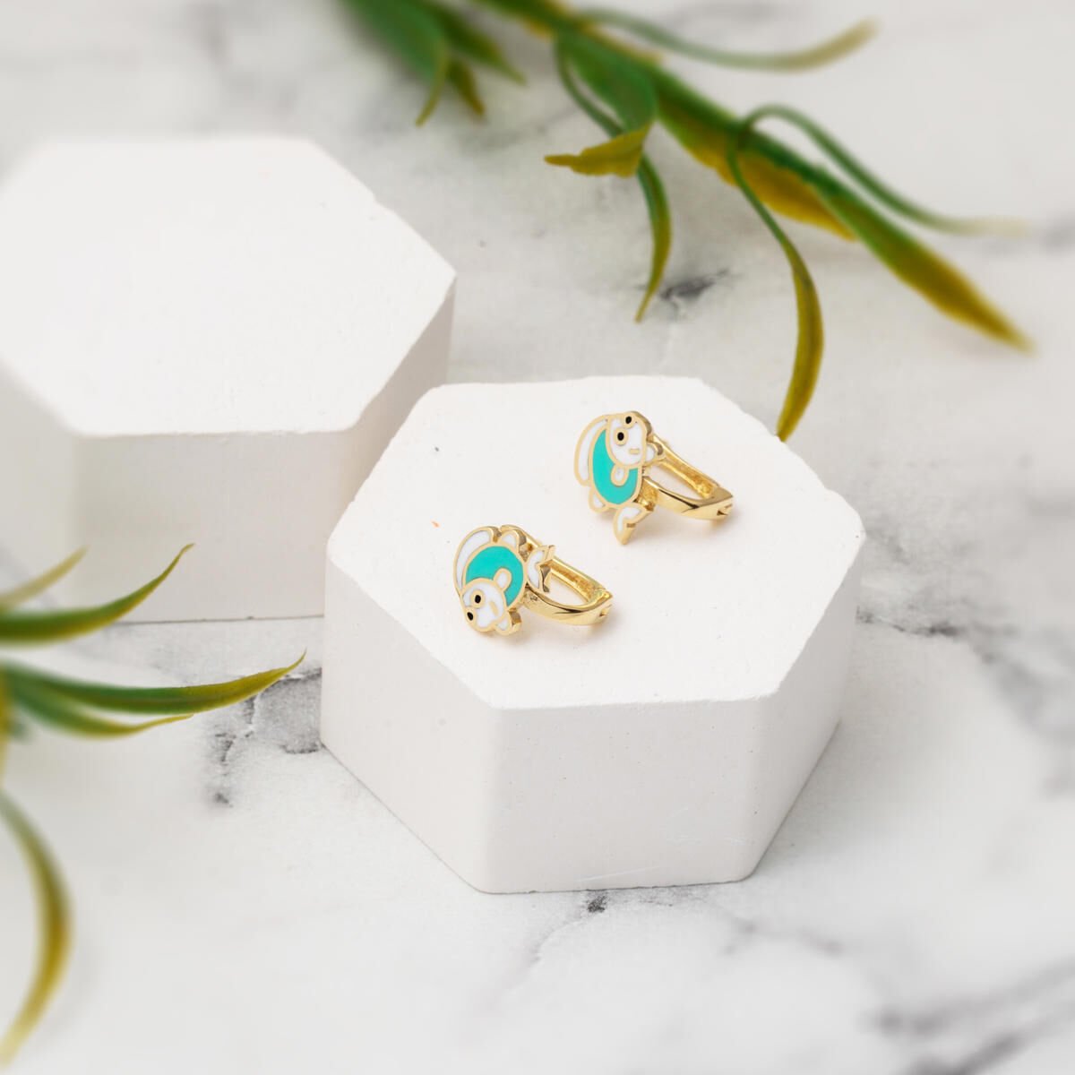 14K Yellow Gold Fish Enamel Children's Earrings