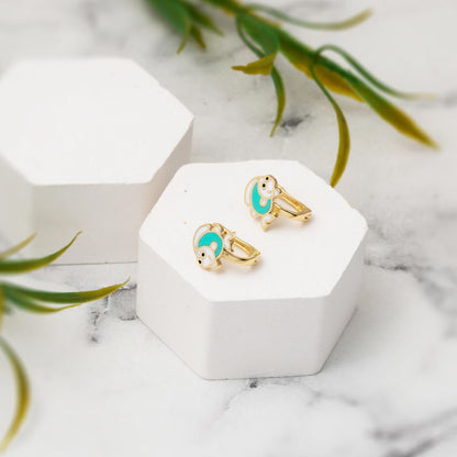 14K Yellow Gold Fish Enamel Children's Earrings