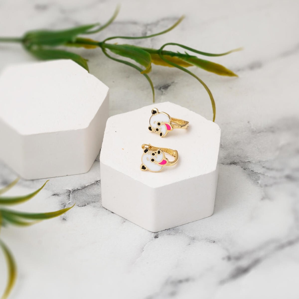 14K Yellow Gold Children's Enamel Earrings