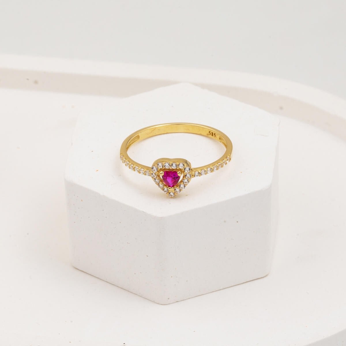 14K Yellow Gold Rose Heart Cubic Zirconia Ring