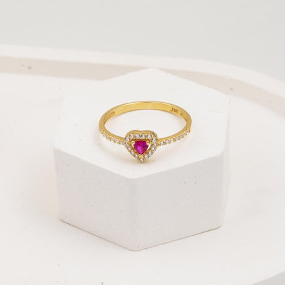 14K Yellow Gold Rose Heart Cubic Zirconia Ring