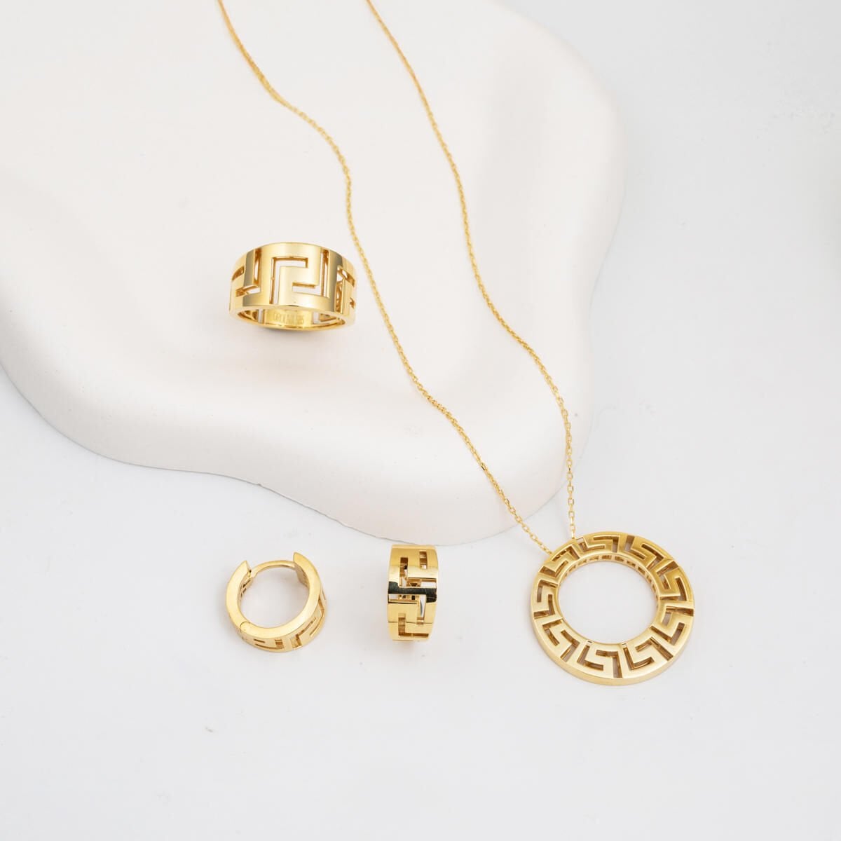 14K Yellow Gold Designer Inspired Hoop 3-Piece Jewelry Set