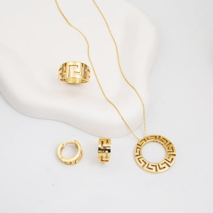 14K Yellow Gold Designer Inspired Hoop 3-Piece Jewelry Set