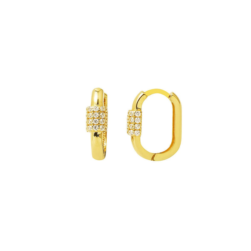 14K Yellow Gold Capsule Cubic Zirconia Hoop Earrings