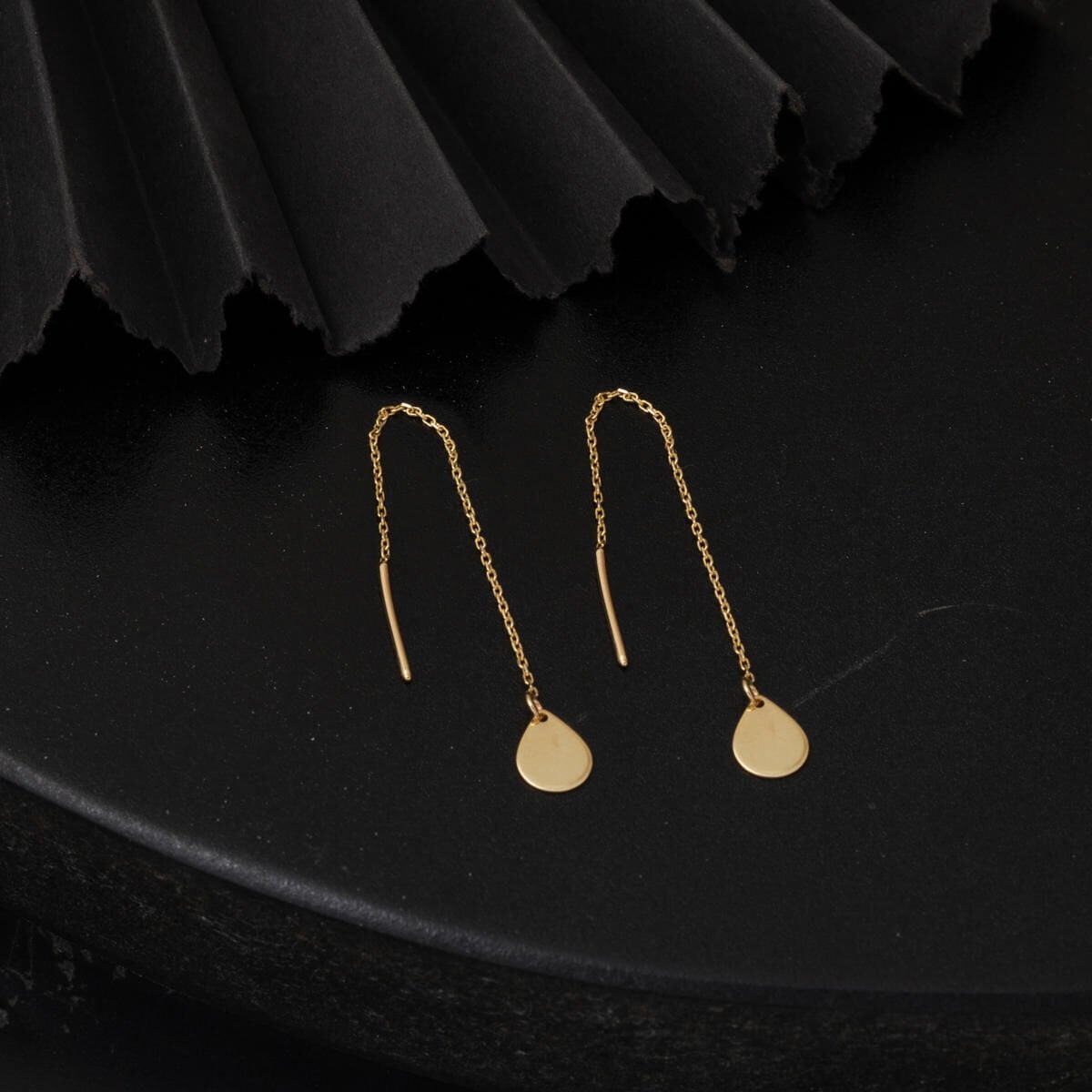 14K Yellow Gold Teardrop Chain Earrings