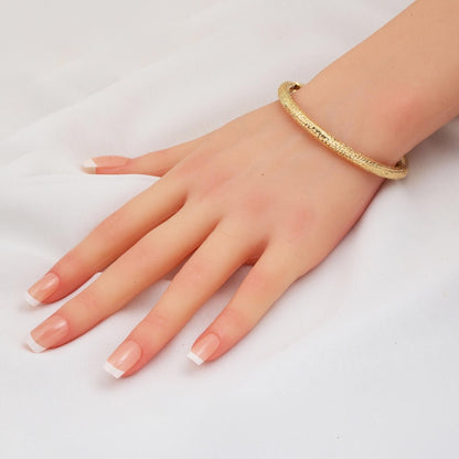 14K Yellow Gold Sparkling Hinged Cuff Bangle