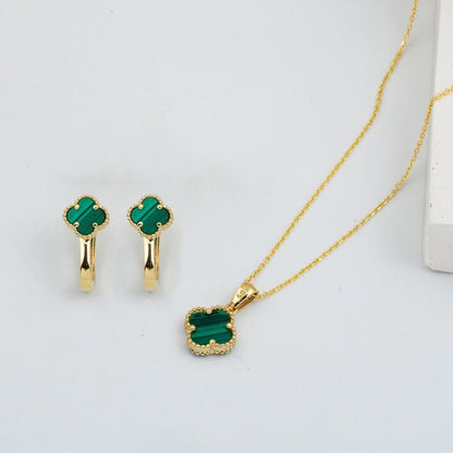 14K Yellow Gold Green Clover Double Set with Cubic Zirconia