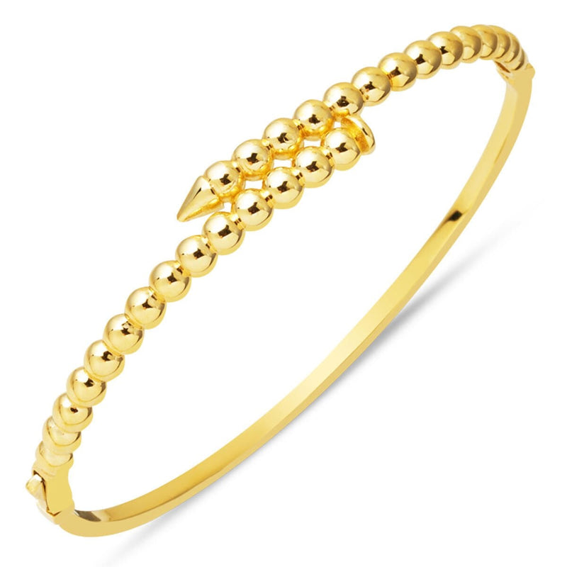 14K Yellow Gold Studded Minimalist Hinged Cuff Bangle