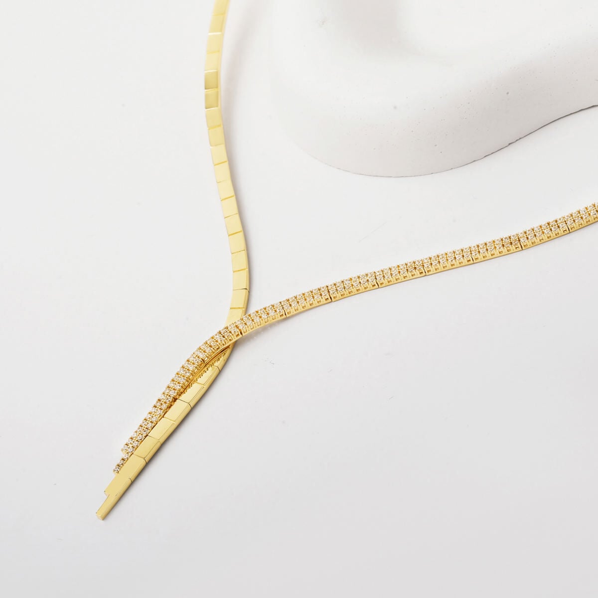 14K Yellow Gold Drop Tennis Cubic Zirconia Bridal Set