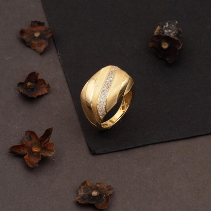14K Yellow Gold Striped Cubic Zirconia Ring