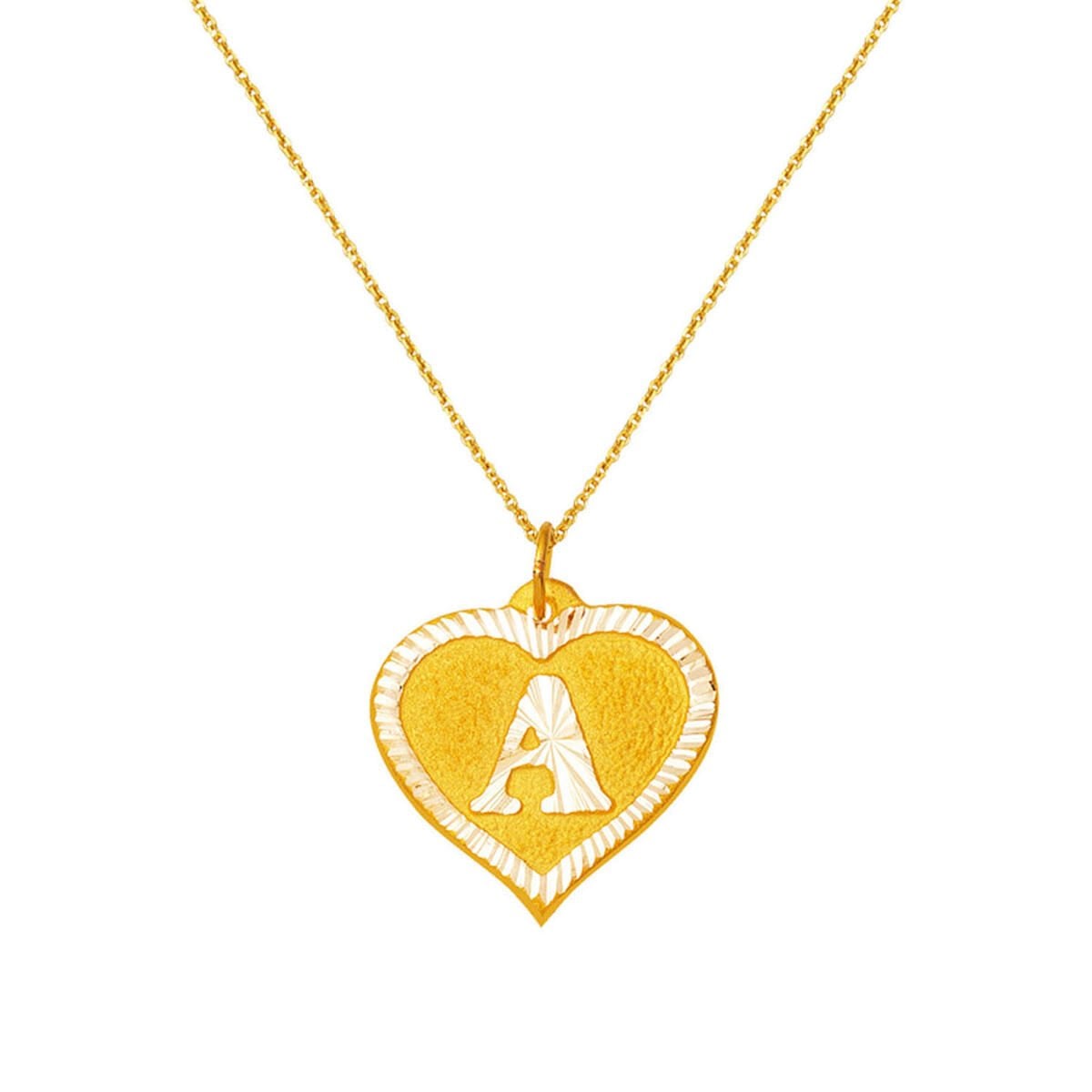14K Yellow Gold Heart Initial A Necklace