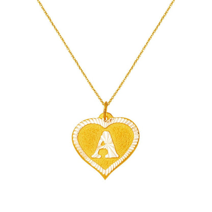 14K Yellow Gold Heart Initial A Necklace