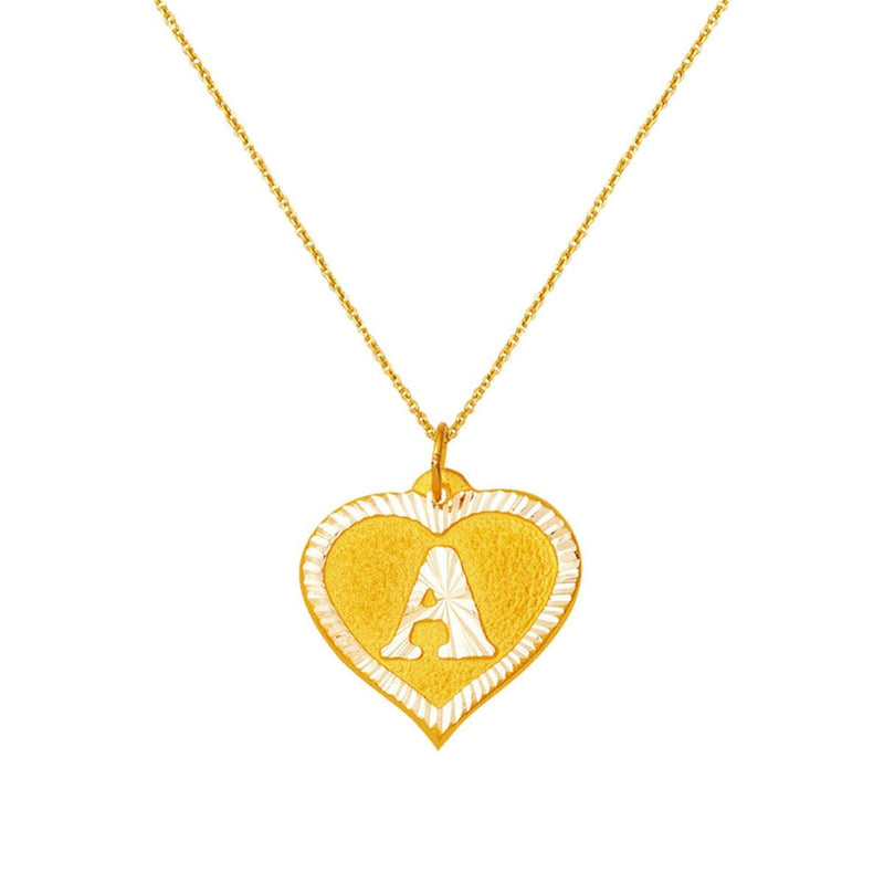 14K Yellow Gold Heart Initial A Necklace