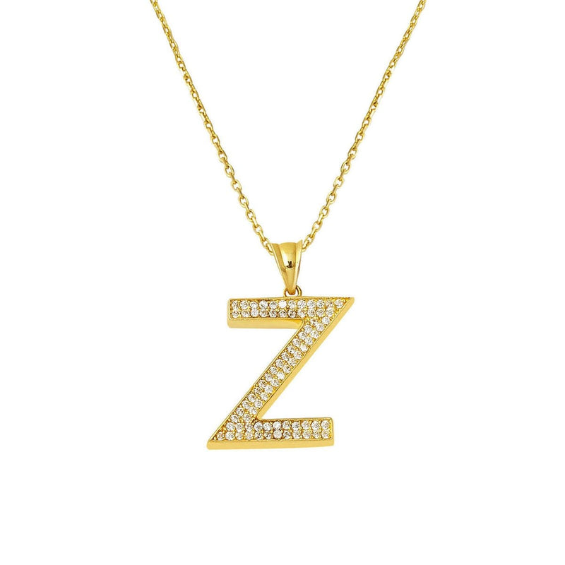 14K Yellow Gold Z Initial Cubic Zirconia Necklace