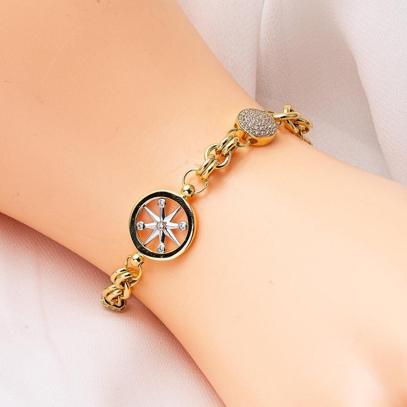 14K Yellow Gold Compass Chain Cubic Zirconia Bracelet