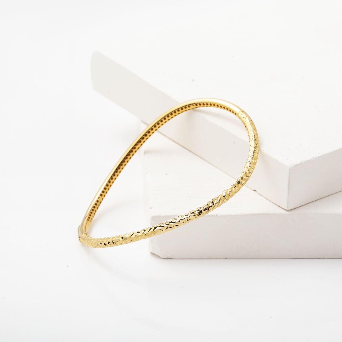14K Yellow Gold Wavy Hand Engraved Hinged Cuff Bangle