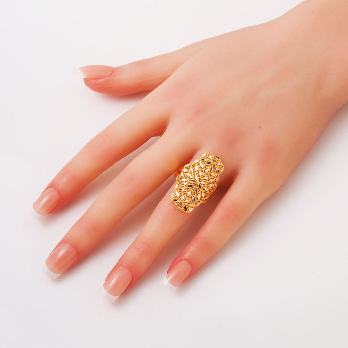 14K Yellow Gold Flower of Life Marquise Ring