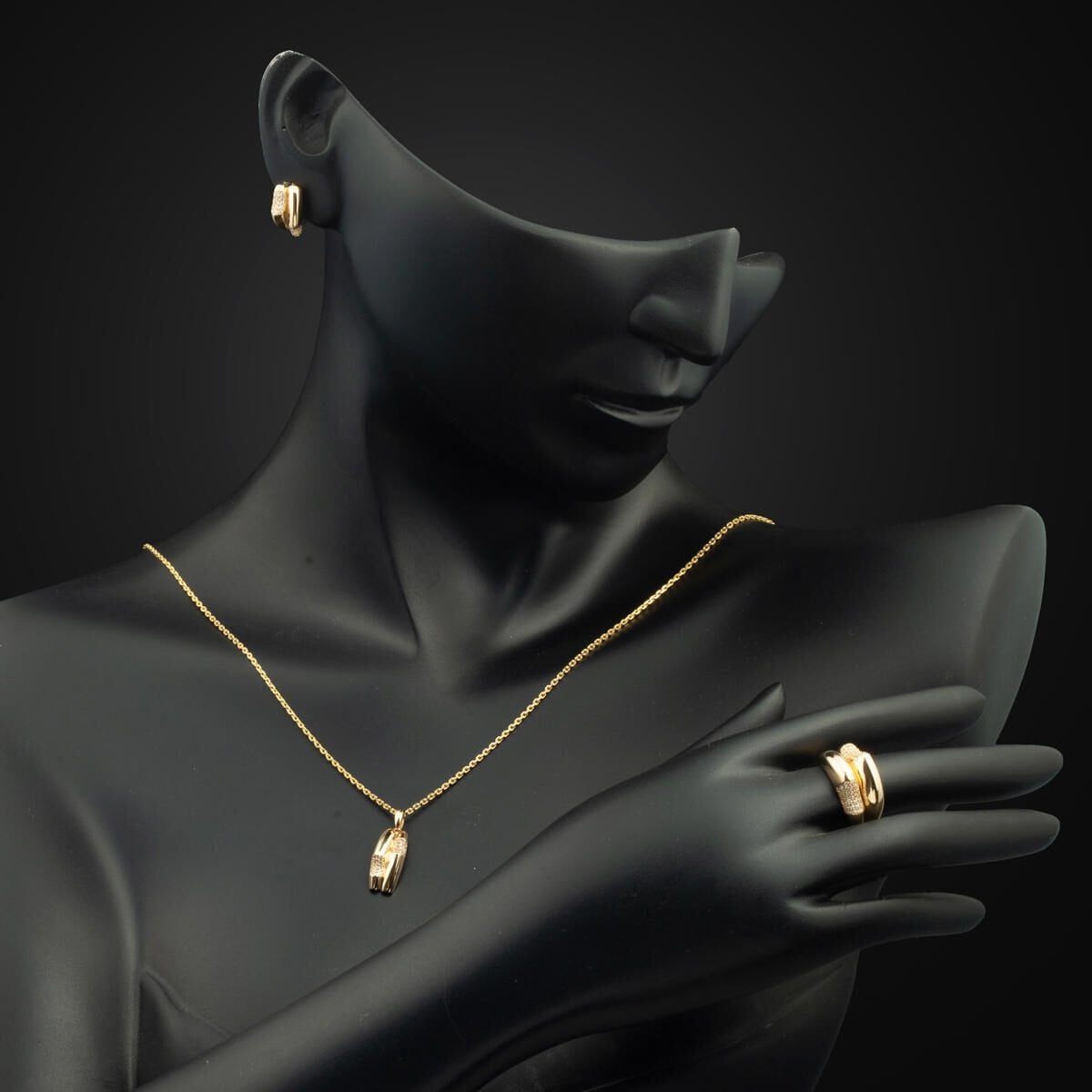 14K Yellow Gold Italian Design Cubic Zirconia Jewelry Set