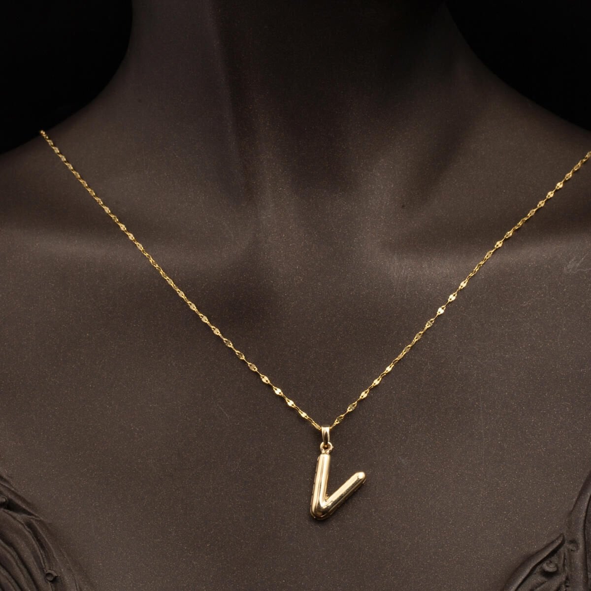 14K Yellow Gold Balloon Initial V Necklace