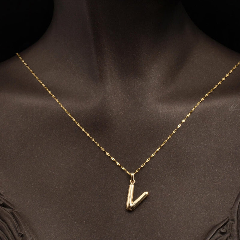 14K Yellow Gold Balloon Initial V Necklace