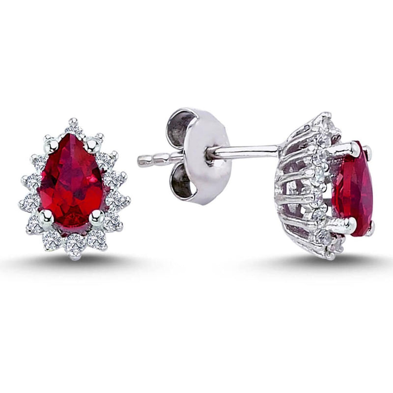 14K White Gold 1.70 Ct Ruby Diamond Earrings
