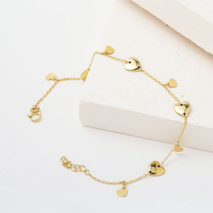 14K Yellow Gold Heart Charm Bracelet