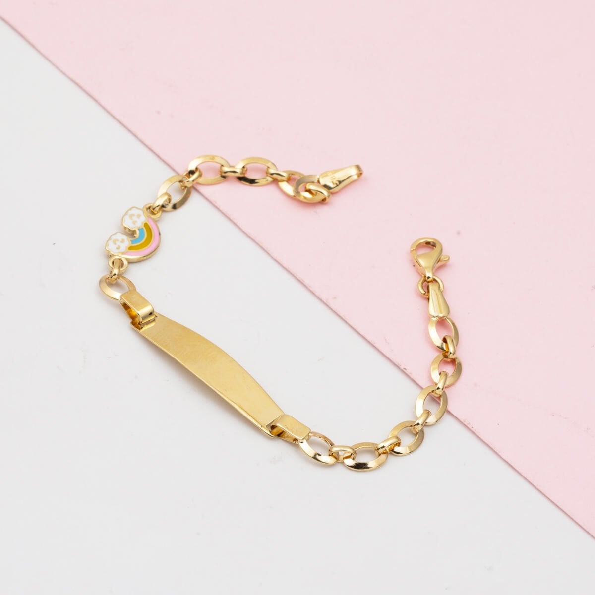 14K Yellow Gold Rainbow Plate Children's ID Bracelet