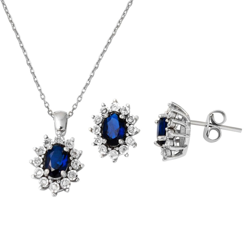 14K White Gold 1.80 Ct Sapphire Diamond Necklace and Earrings Set