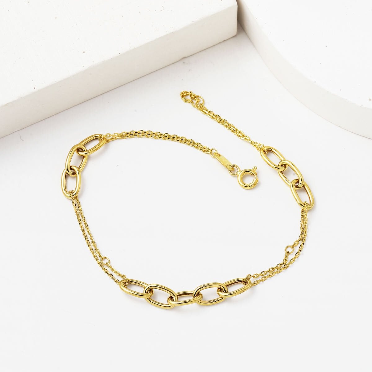 14K Yellow Gold Double Chain Hoop Bracelet