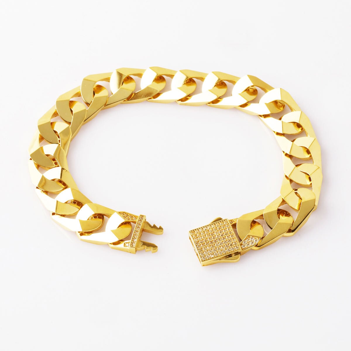14K Yellow Gold Curb Cubic Zirconia Buckle Bracelet